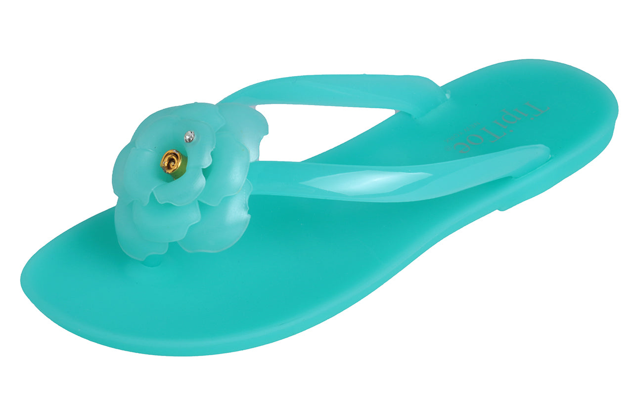 Pupeez Girl's Flower Jelly Thong Flip Flop Slide Summer Sandal