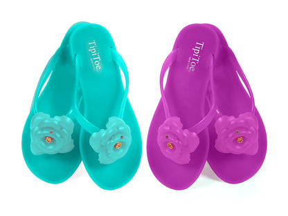 Pupeez Girl's Flower Jelly Thong Flip Flop Slide Summer Sandal
