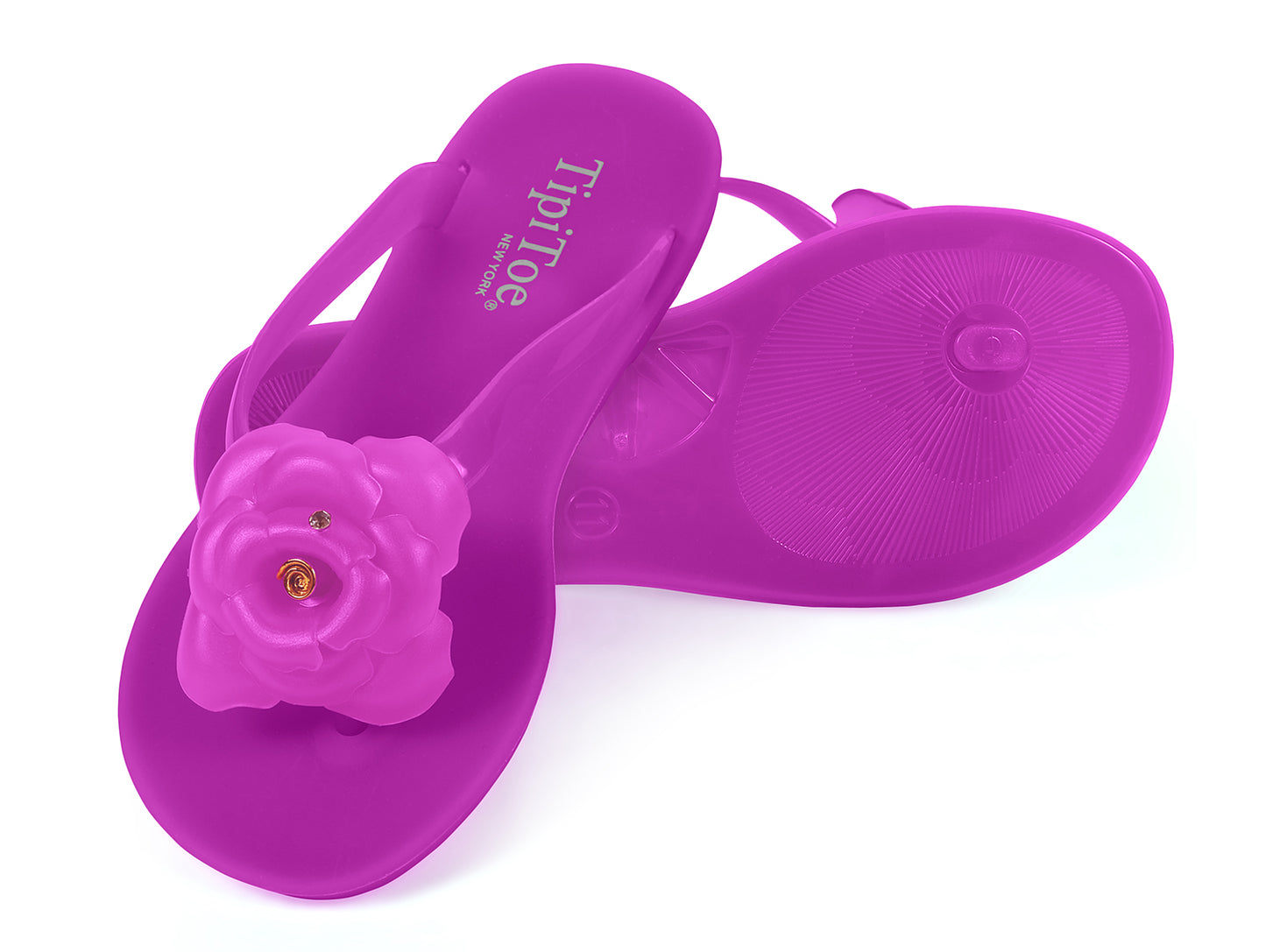 Pupeez Girl's Flower Jelly Thong Flip Flop Slide Summer Sandal