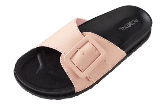 Roxoni Women's Adjustable Buckle Slide Sandals Open Toe Outdoor Flat Summer Slipper