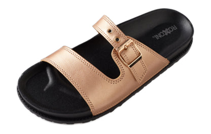 Roxoni Women's Open Toe Comfort Flat Sandals Single Buckle Adjustable Straps Flat Slides