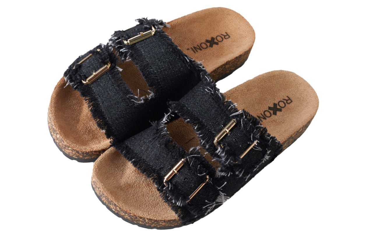 Roxoni Women's Comfort Flat Sandals Double Buckle Adjustable Straps Flat Slides Footbed Suede
