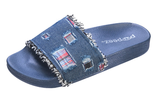 Pupeez Girl's Sandals Open Toe Slide Denim Slipper