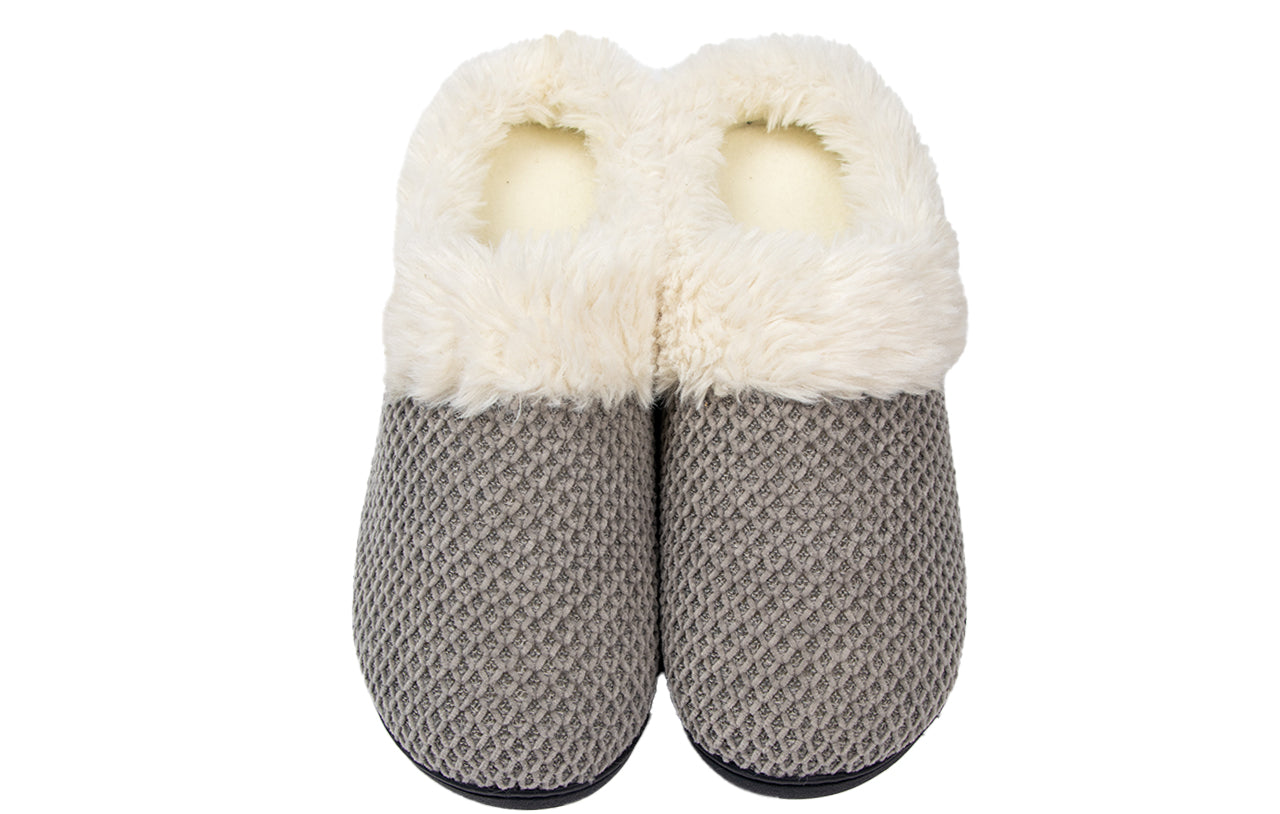 Roxoni Women's Fleece Trim Knit Sweater Furr Clog Slipper