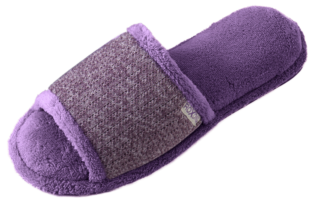 Roxoni Women’s Plush Open Toe House Slippers – Soft Memory Foam Indoor Slides with Non-Slip Sole, Cozy Breathable Open Back Design