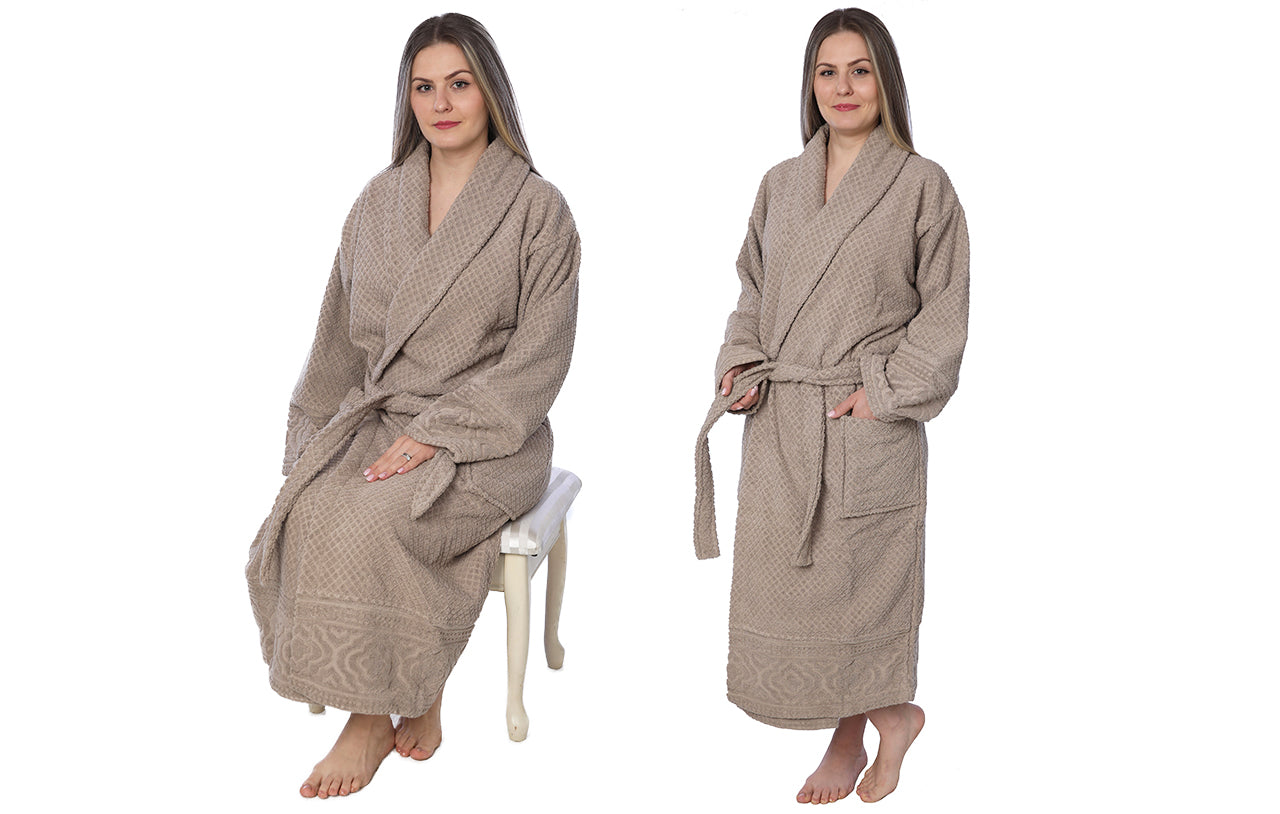 Womens 100% Cotton Shawl Collar Robe Terry Cloth Bathrobe Available In Plus Size