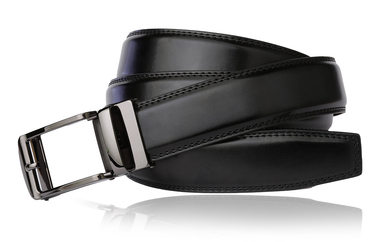 ROXONI Men's Ultra Soft Genuine Leather Ratchet Dress Belt with Automatic Buckle, Enclosed in an Elegant Gift Box