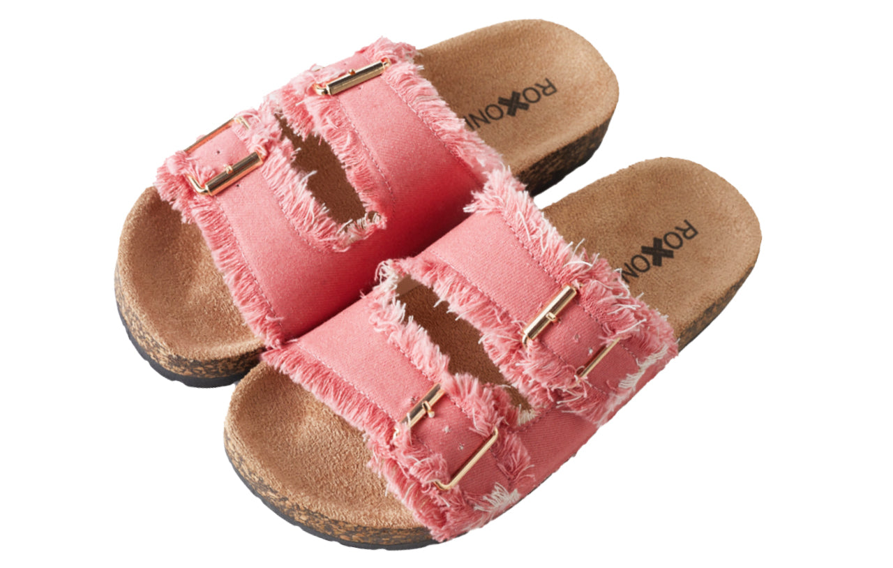 Roxoni Women's Comfort Flat Sandals Double Buckle Adjustable Straps Flat Slides Footbed Suede