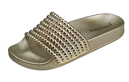 Pupeez Flat Slide Sandals For Kids With A Pearl Detail Strap