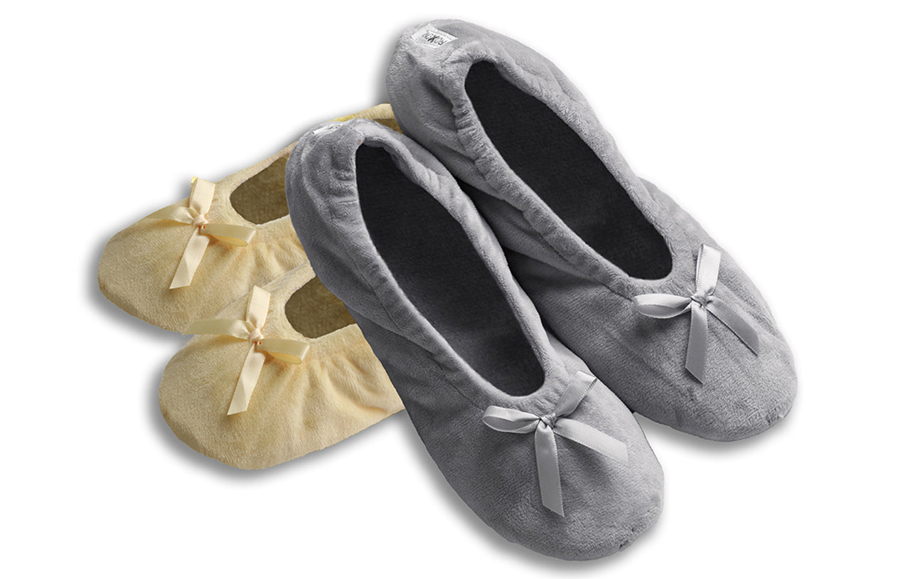 Roxoni Women's Terry Classic Cotton Ballerina Slippers (Pack of 2)