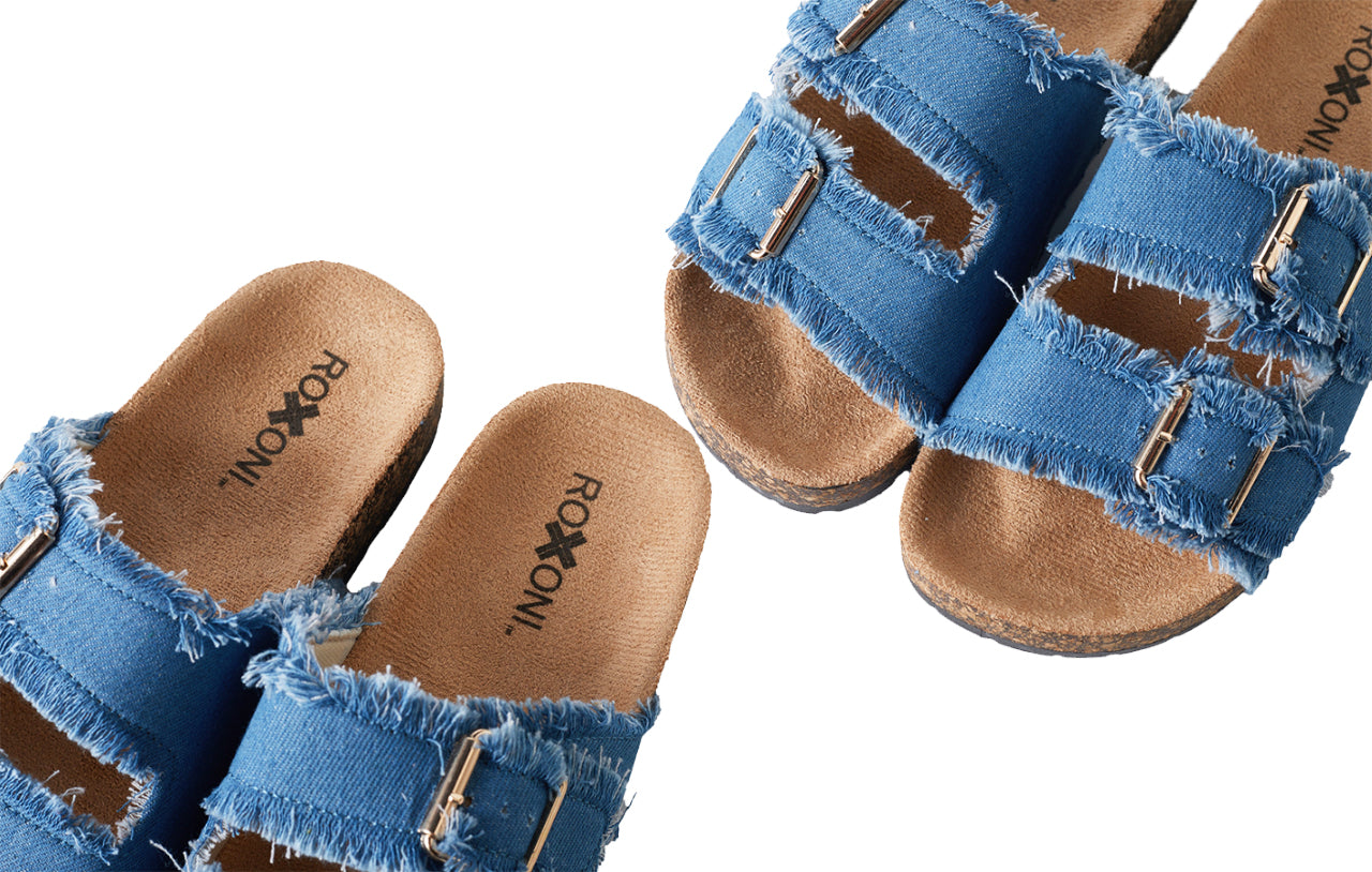 Roxoni Women's Comfort Flat Sandals Double Buckle Adjustable Straps Flat Slides Footbed Suede