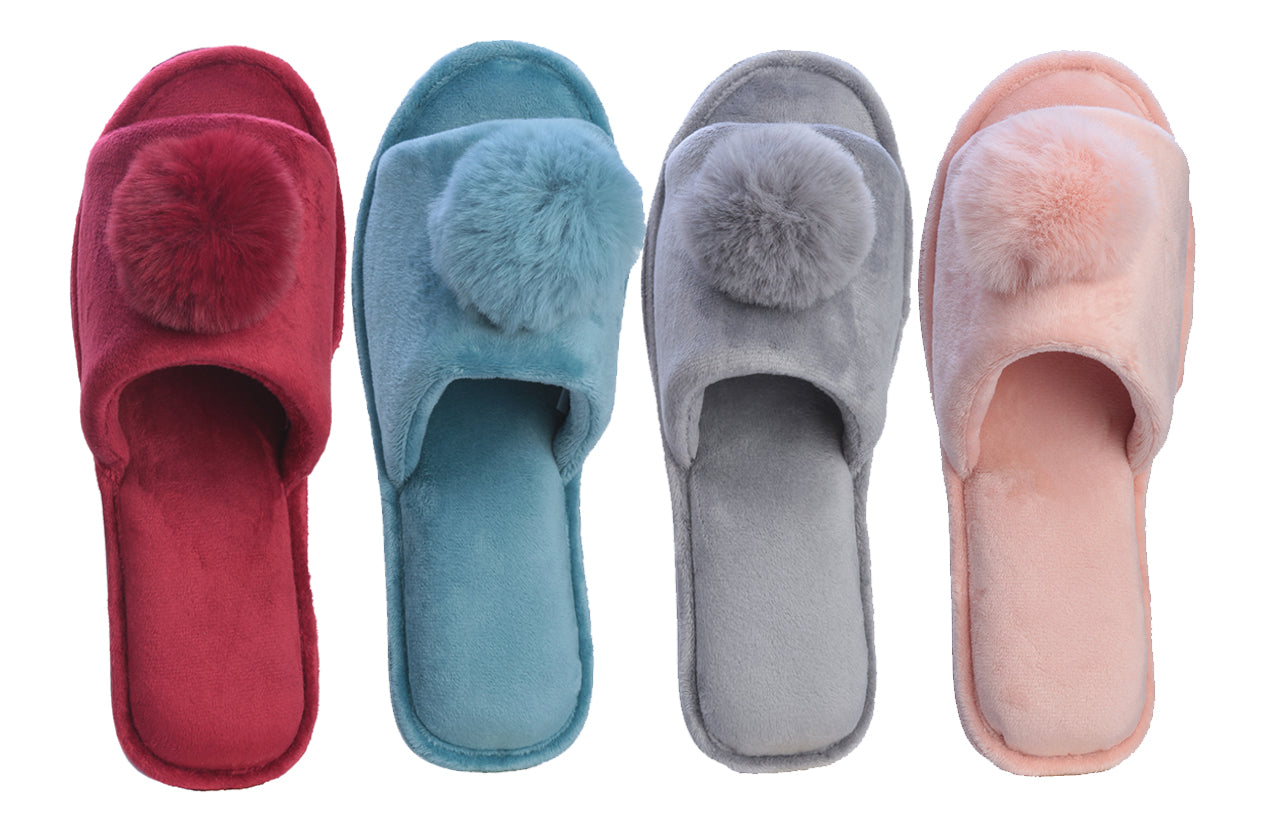 Roxoni Women’s Slippers Lovely Velvet Pom-pom Open Toe House Slides