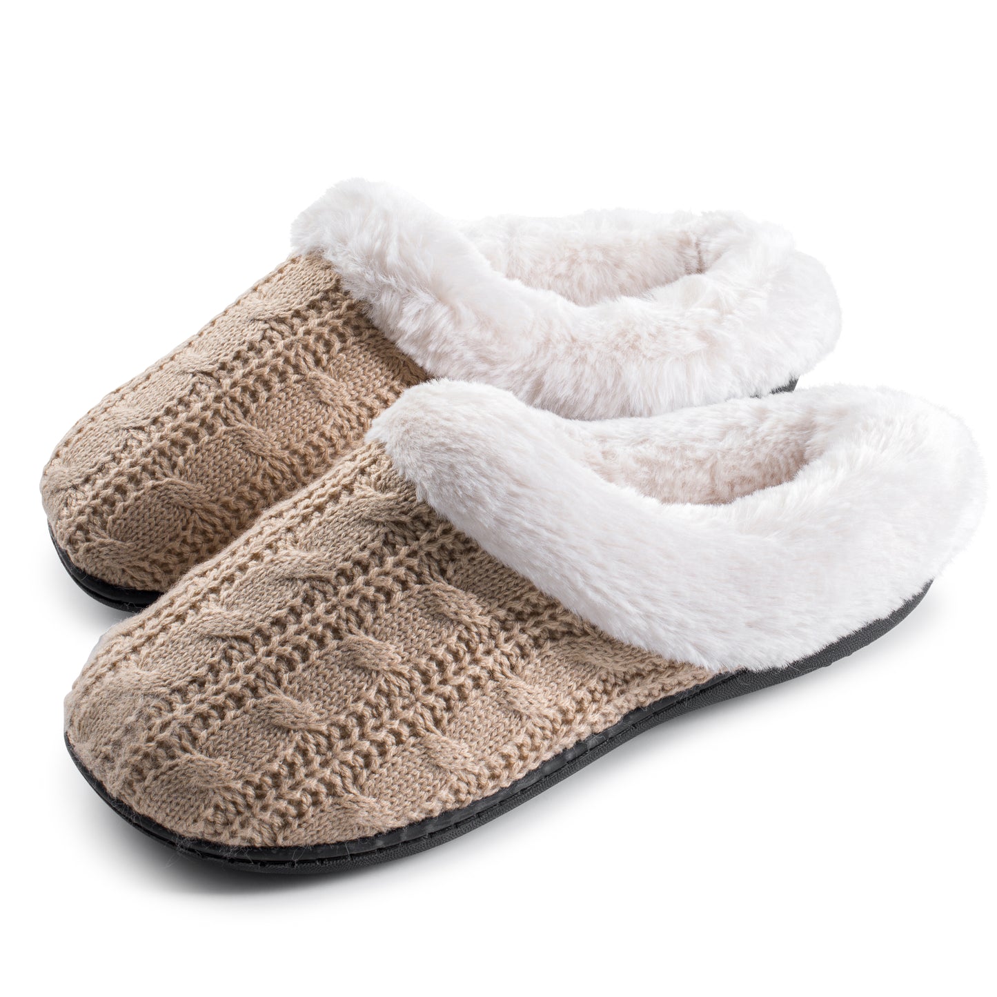 Pupeez Girls Cable Knit Slippers Fleece Lined House Shoe