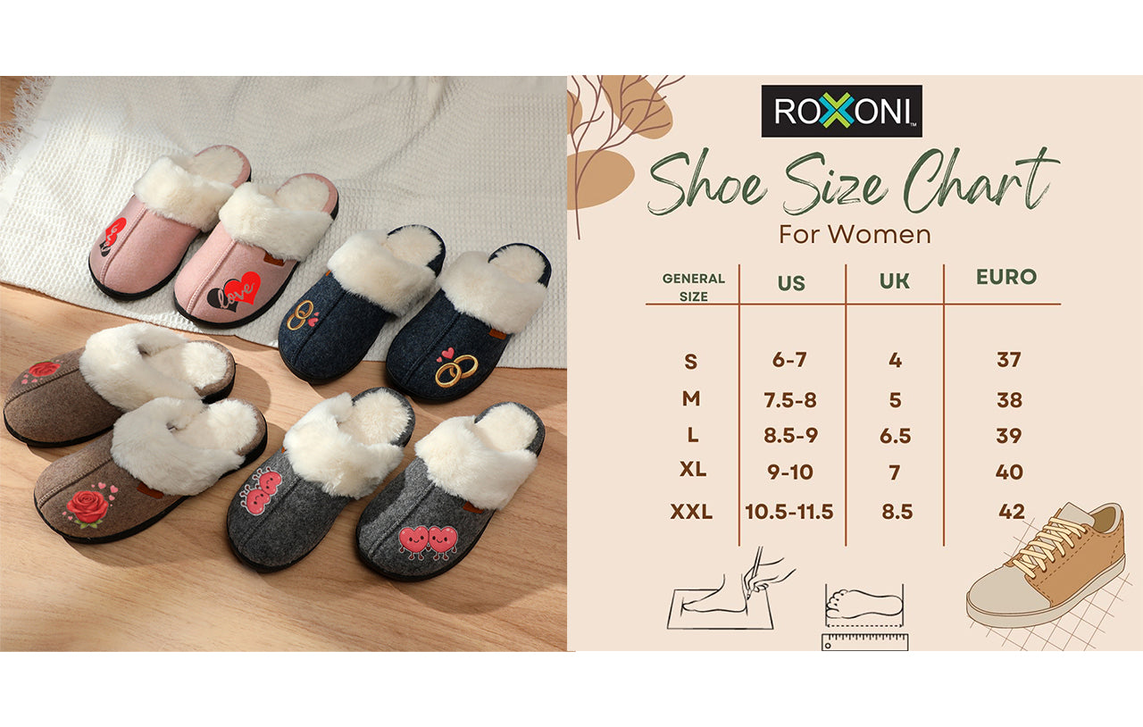 Roxoni Women’s Customized Cozy Slippers, Faux Fur Lined Indoor Outdoor House Shoes, Memory Foam Winter Clog Footwear, Personalized Custom Gift Slipper for Valentines Day