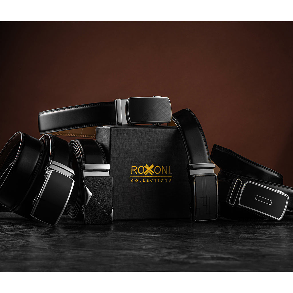 Men's Roxoni Ultra Soft Geniune Leather Ratchet Belt Sliding Buckle