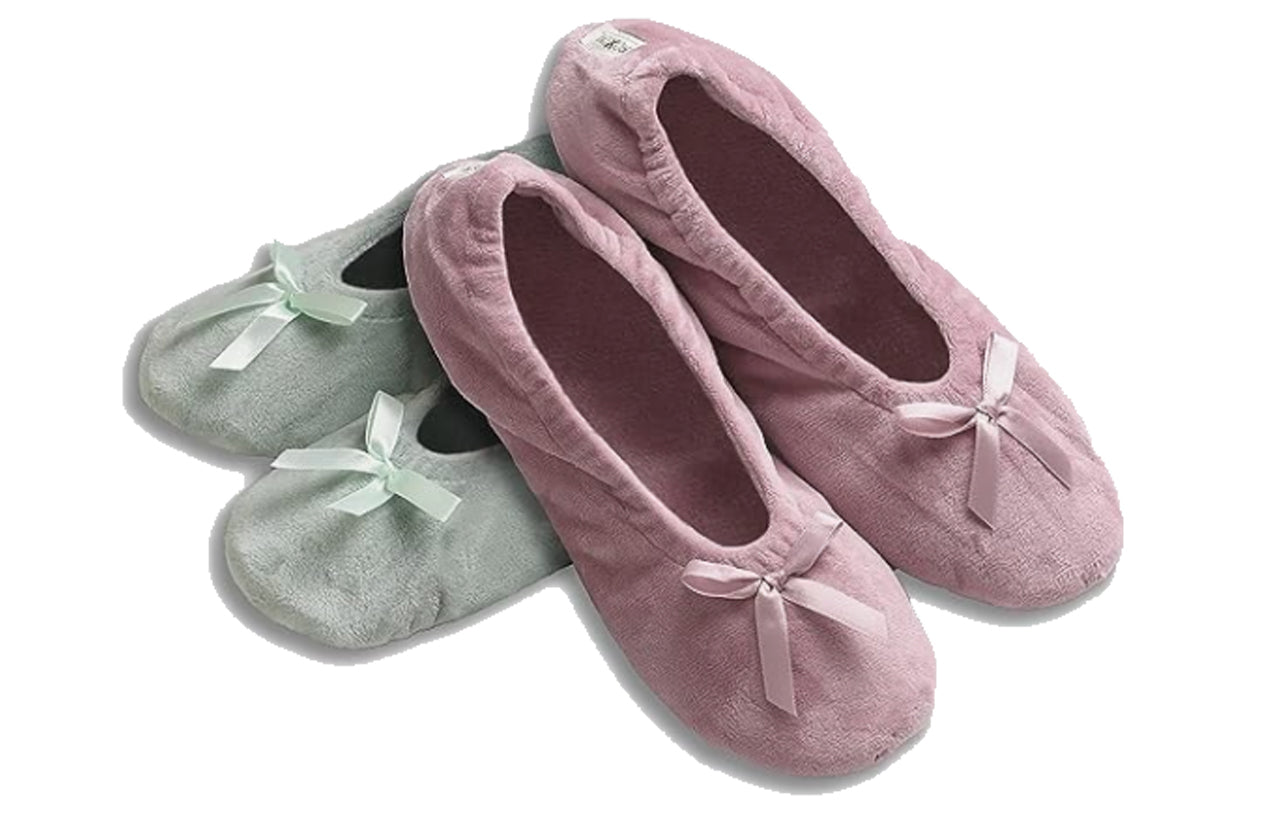 Roxoni Women's Terry Classic Cotton Ballerina Slippers (Pack of 2)