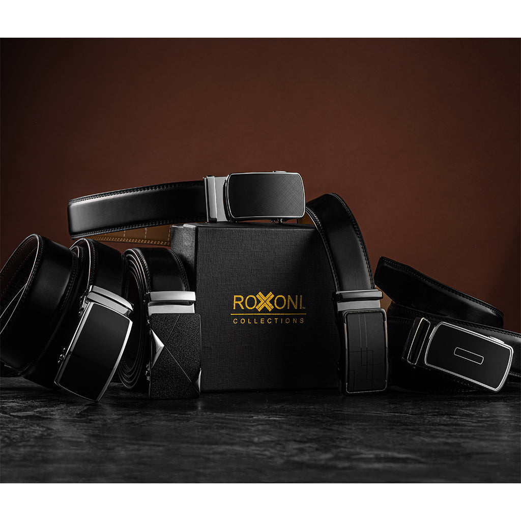 Men's Roxoni Ultra Soft Geniune Leather Rachet Rectangular Prism Dress Belt