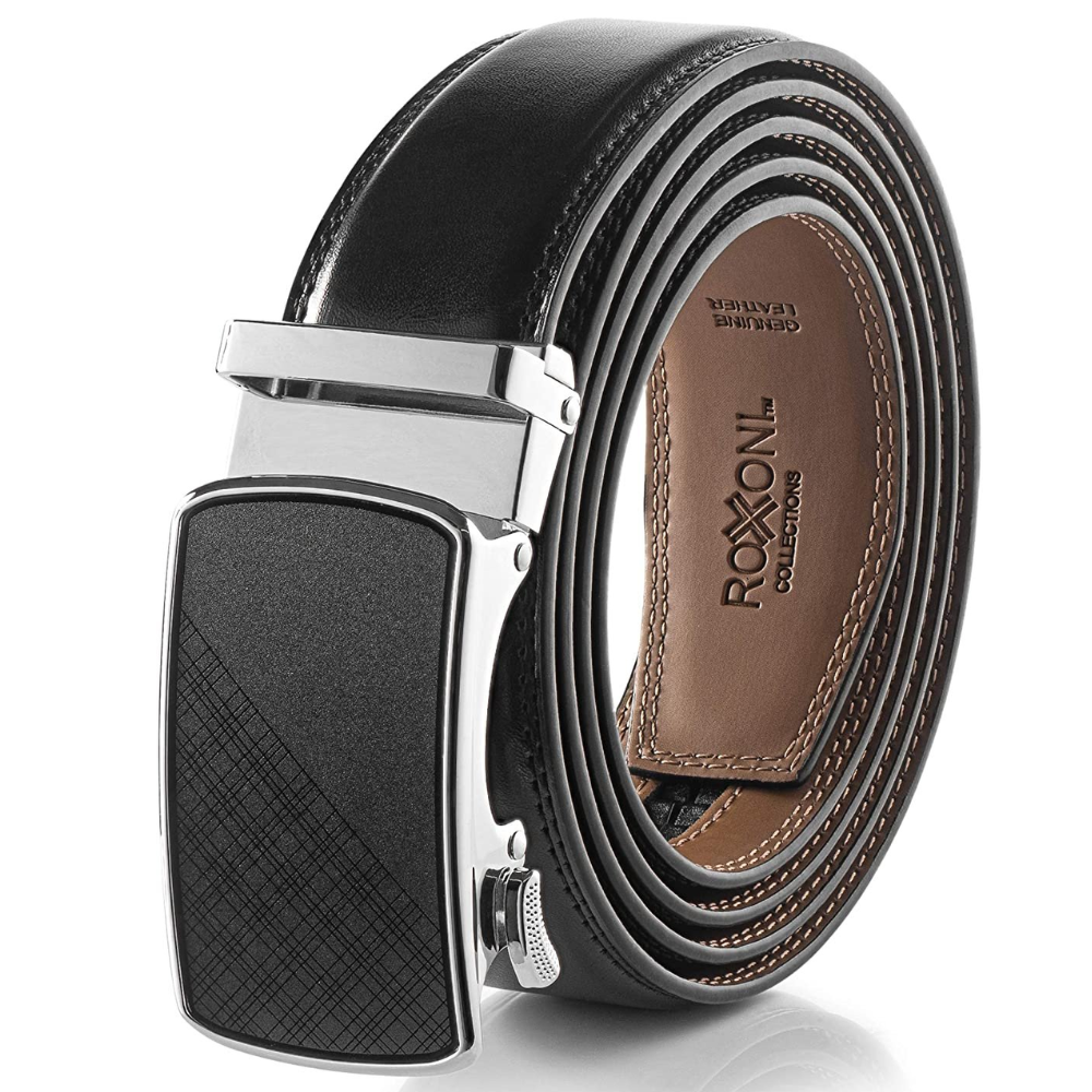 Men's Roxoni Ultra Soft Geniune Leather Rachet Rectangular Prism Dress Belt