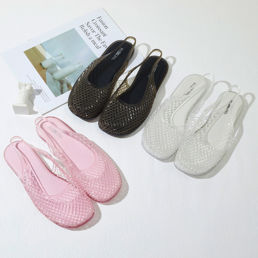 Roxoni Women’s Jelly Slingback Flats Breathable Mesh Sandals Lightweight Slip On Summer Beach Casual Shoes