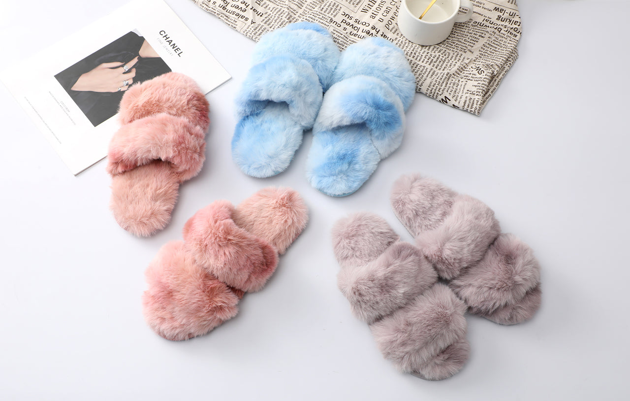 Roxoni Faux Fur Tie & Dye Slippers – Stylish & Trendy Slip-ons for Women