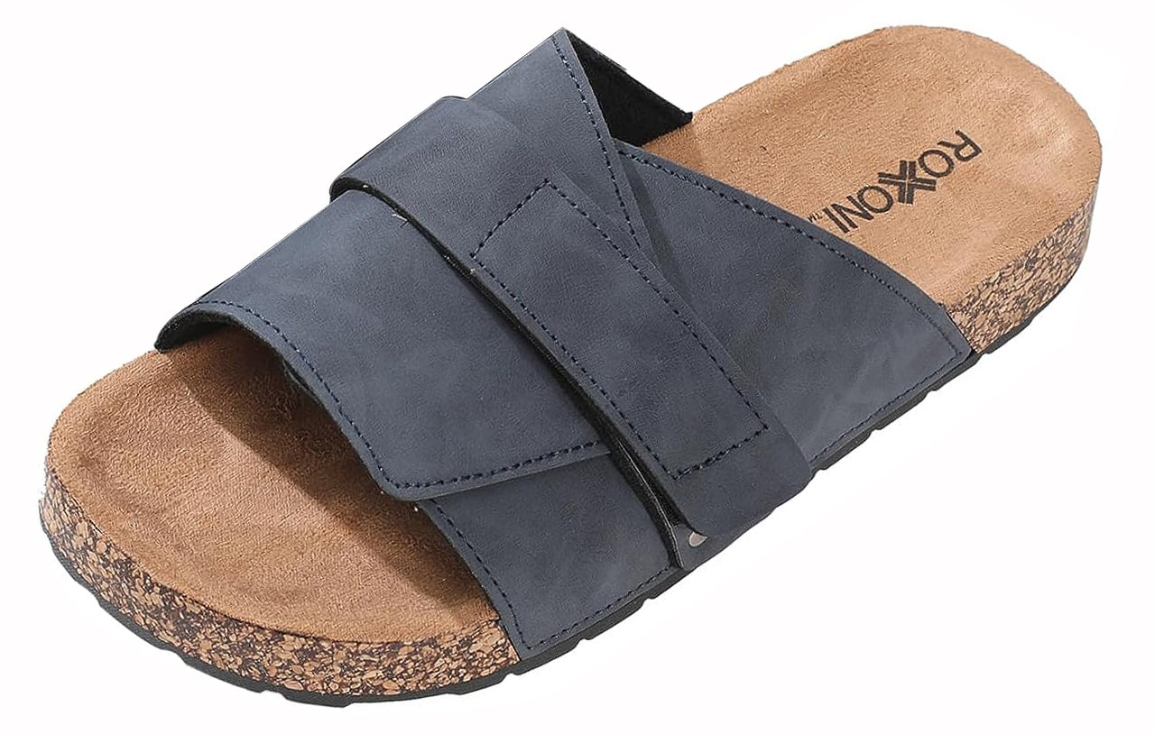 Stylish Flat Sandals for Men - Adjustable Strap, Suede Covered, Molded Faux Cork Midsole, EVA Rubber Sole