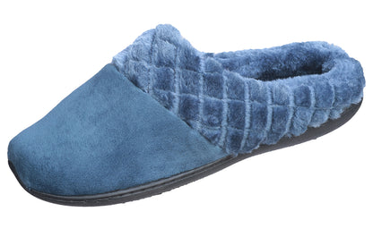 Roxoni Women’s Velour Slippers Memory Foam Clog Quilted Faux Fur Collar