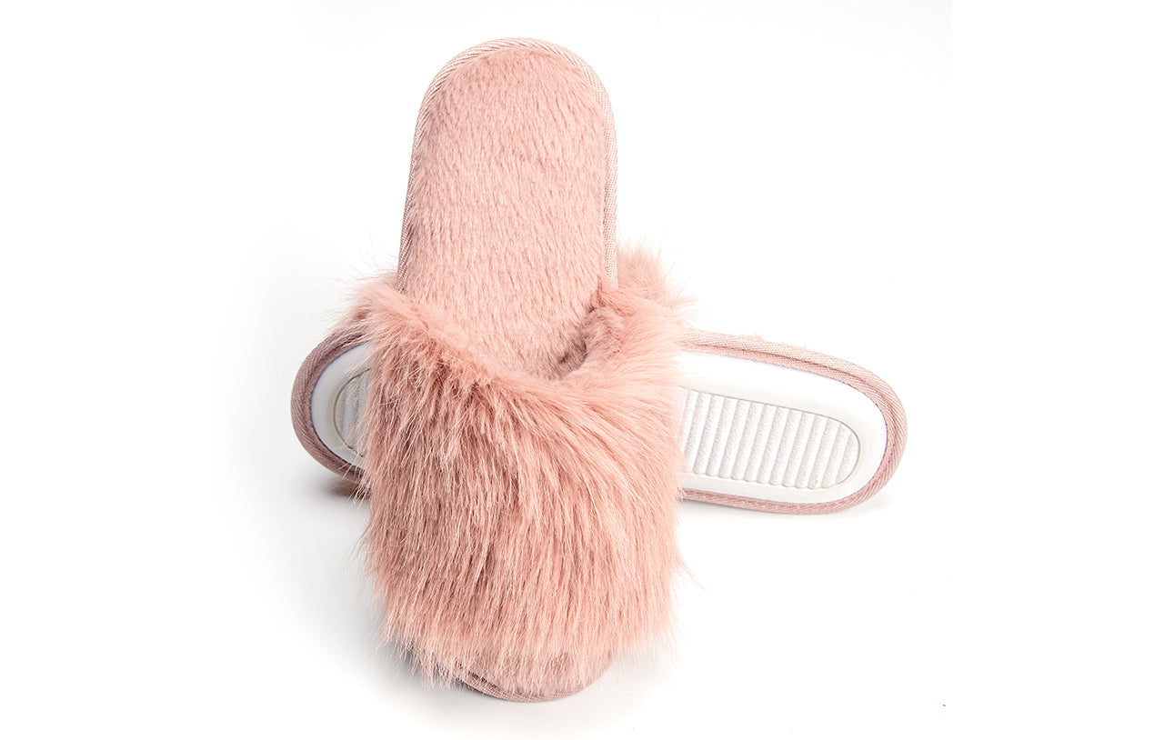 Cozy Chic Fuzzy Slippers for Women - Fizzy Hair Top with Faux Fur Body, Comfortable & Relaxing