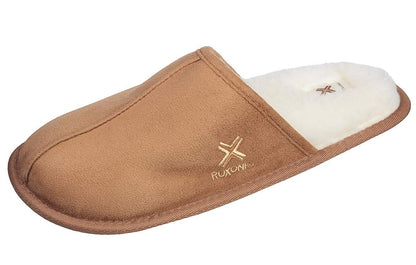 Roxoni Mens Suede Faux Sheepskin Lined House Slippers