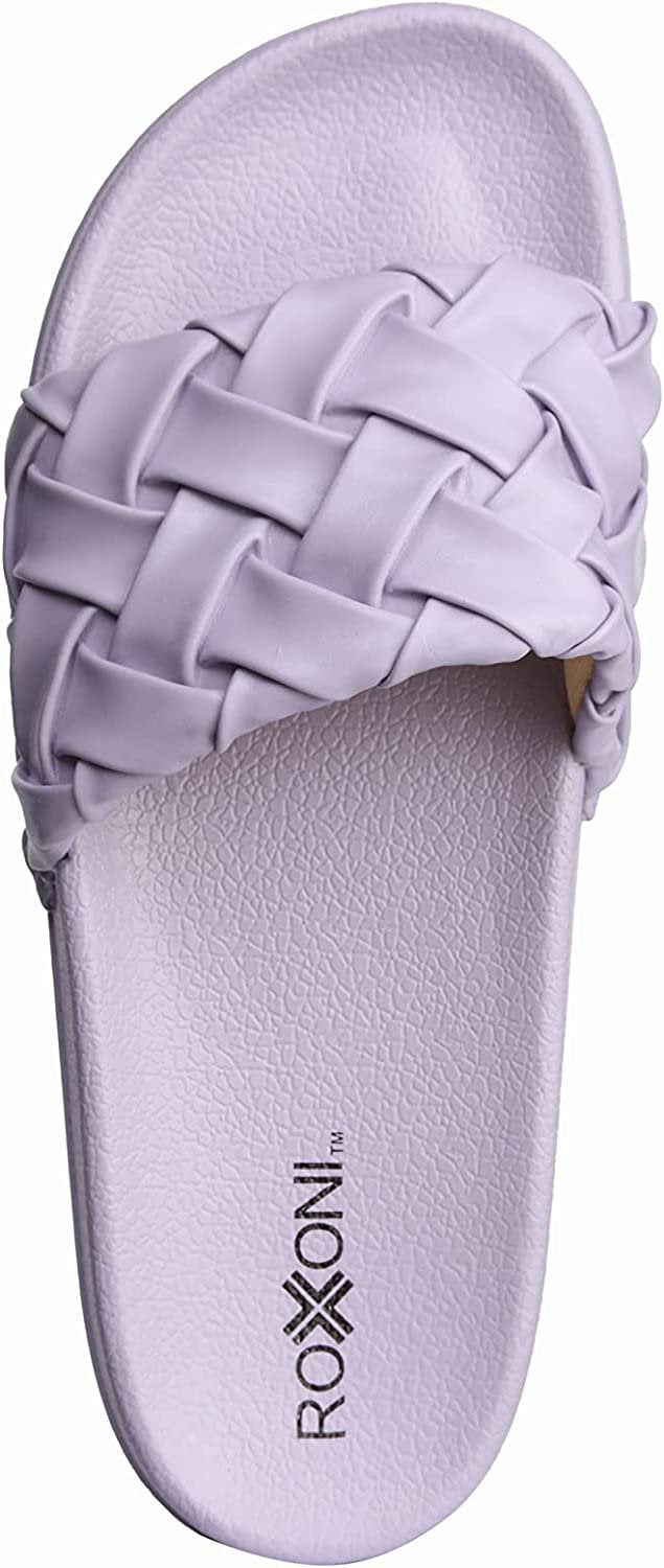 Roxoni Faux Leather Slides – Trendy Slides for Women – Superior Comfort & Unmatched Luxury – Stylish Braided Strap Pattern – Durable Faux Leather – Classic Colors Beige