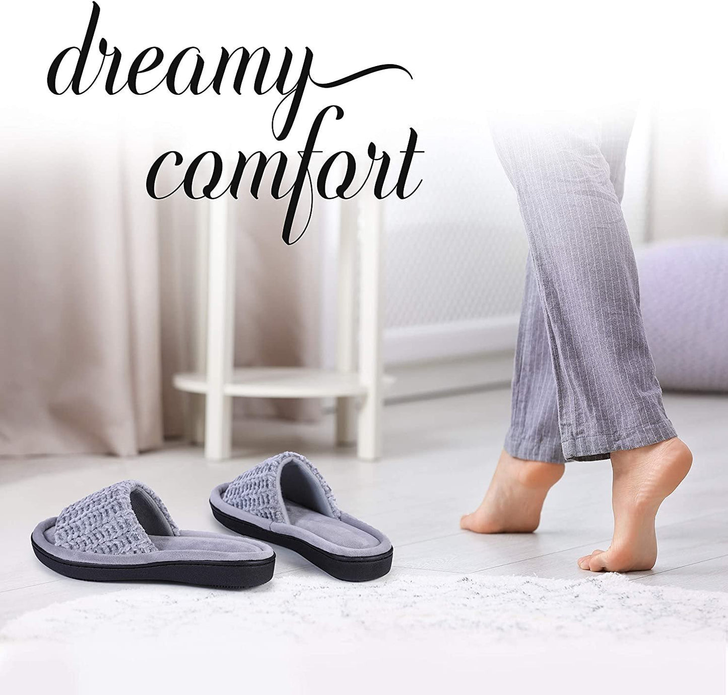 Roxoni Women's Soft Open Toe Slide Slippers, Indoor Outdoor Rubber Sole