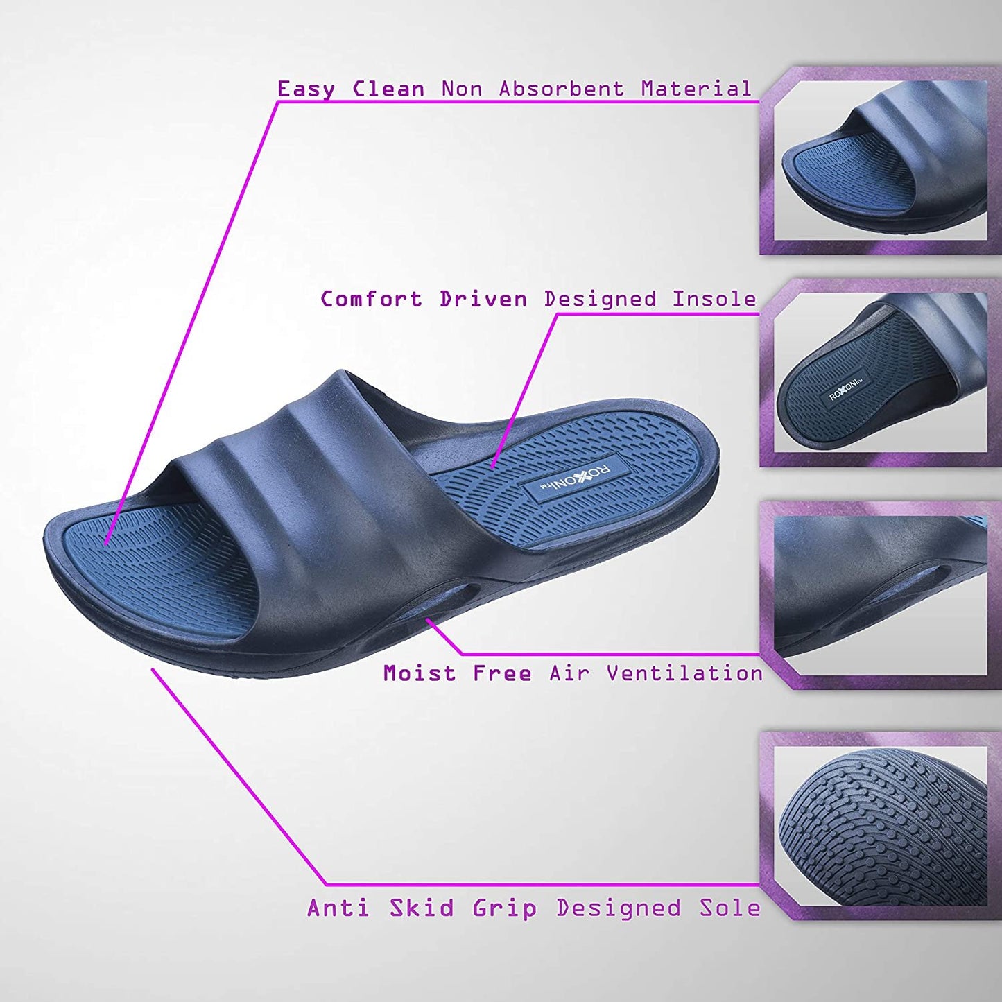 Roxoni Men's Comfort Open Toe Slide Sandals, Anti Skid Rubber Sole, -sizes 8 to 13 -style #1245