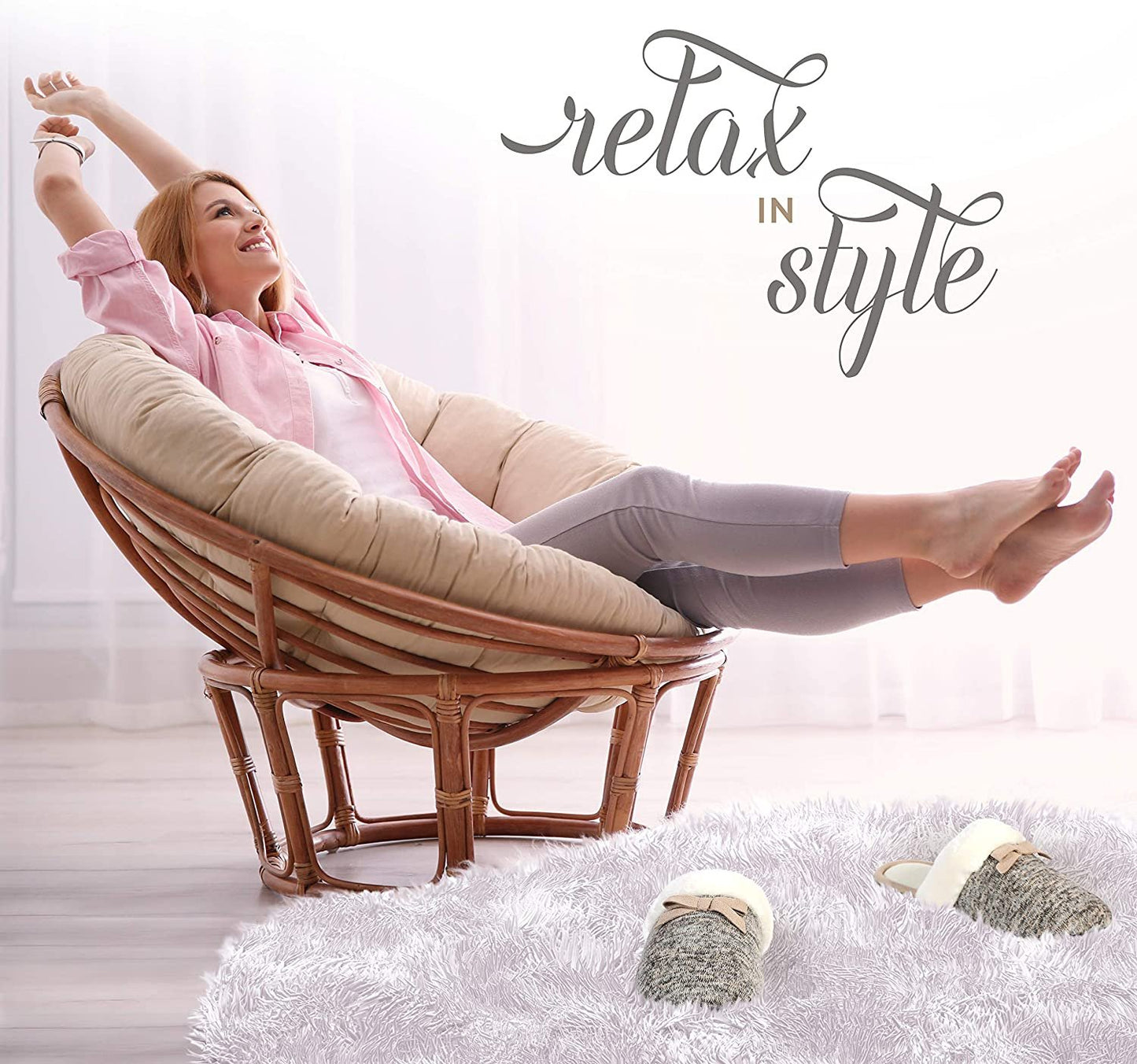 Roxoni Women’s Cozy Memory Foam Slippers, Fuzzy Warm Faux Fur, Anti-Skid Rubber Sole