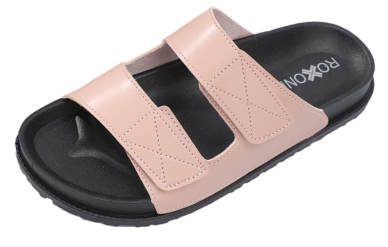 Roxoni Women’s Cushioned Two Strap Footbed Sandals Lightweight Open Toe Slide Sandals