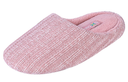 Roxoni Women’s Cozy Knit Memory Foam Slippers, Fleece Lined, Indoor Outdoor Rubber Sole