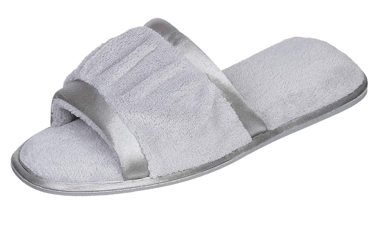 Roxoni Women's Open Toe Slide Slipper ; Ideal Terry Cloth House Shoe for Indoor and Outdoor