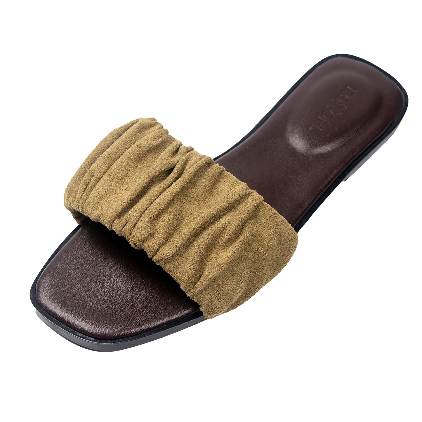Women’s Ruched Fabric Slide Sandals Open Toe Flat Sandals with Heel Cushion