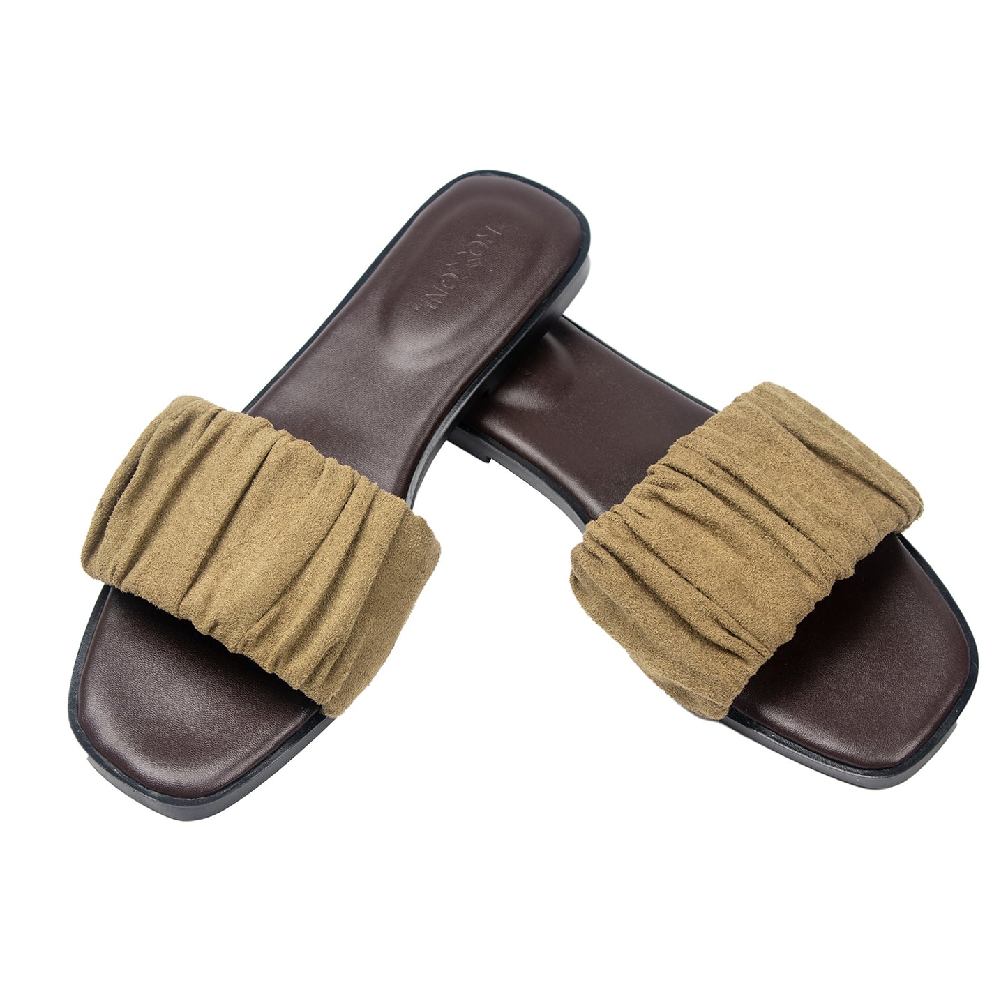 Women’s Ruched Fabric Slide Sandals Open Toe Flat Sandals with Heel Cushion
