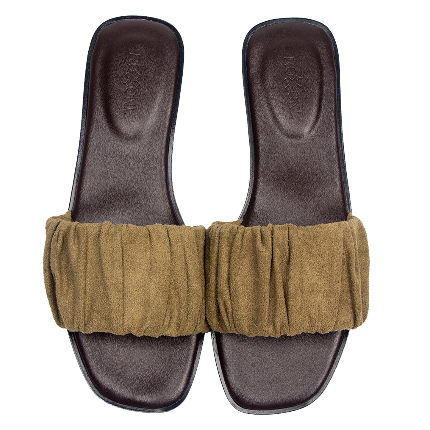 Women’s Ruched Fabric Slide Sandals Open Toe Flat Sandals with Heel Cushion