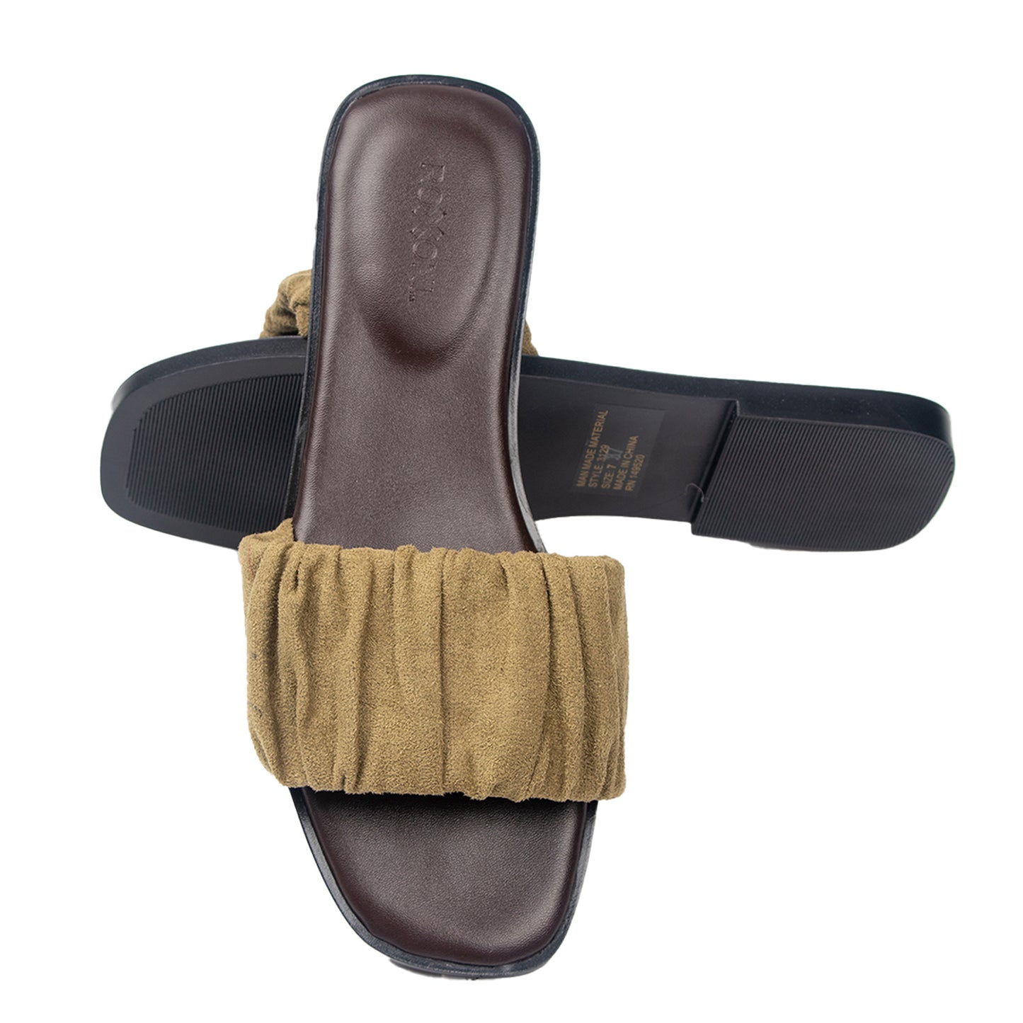 Women’s Ruched Fabric Slide Sandals Open Toe Flat Sandals with Heel Cushion