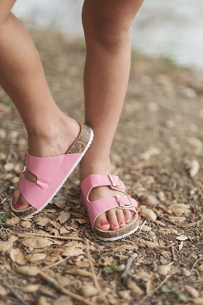 Pupeez Girls Comfort Sandals Double Buckle Adjustable Slip on Summer Slides Soft Footbed