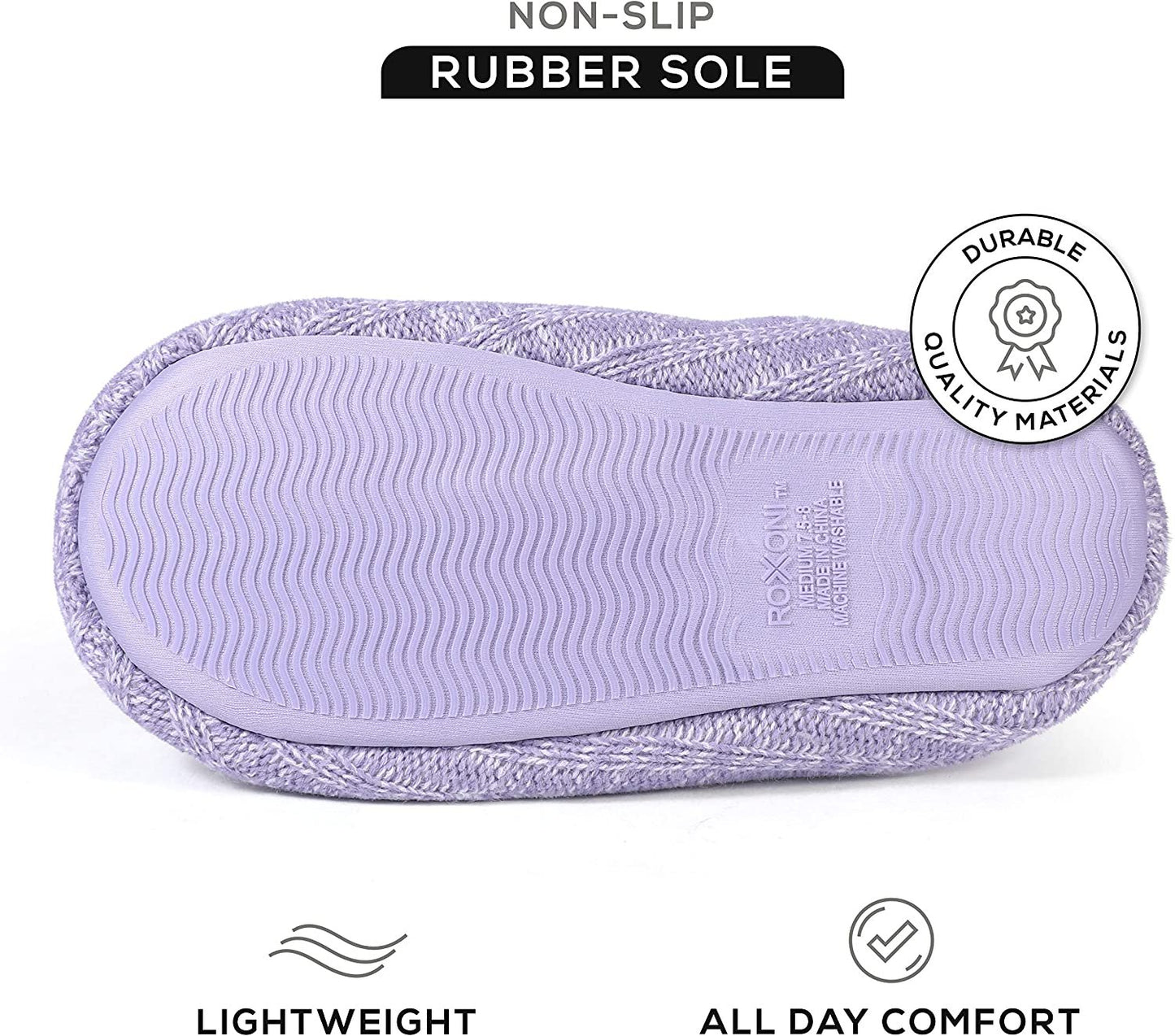 Roxoni Women’s Cozy Knit Memory Foam Slippers, Fleece Lined, Indoor Outdoor Rubber Sole