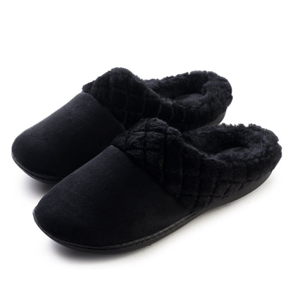 Roxoni Women’s Velour Slippers Memory Foam Clog Quilted Faux Fur Collar