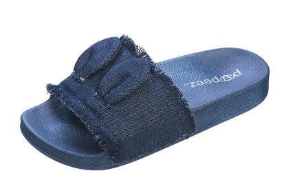 Pupeez Girl's Sandals Open Toe Slide Denim Slipper