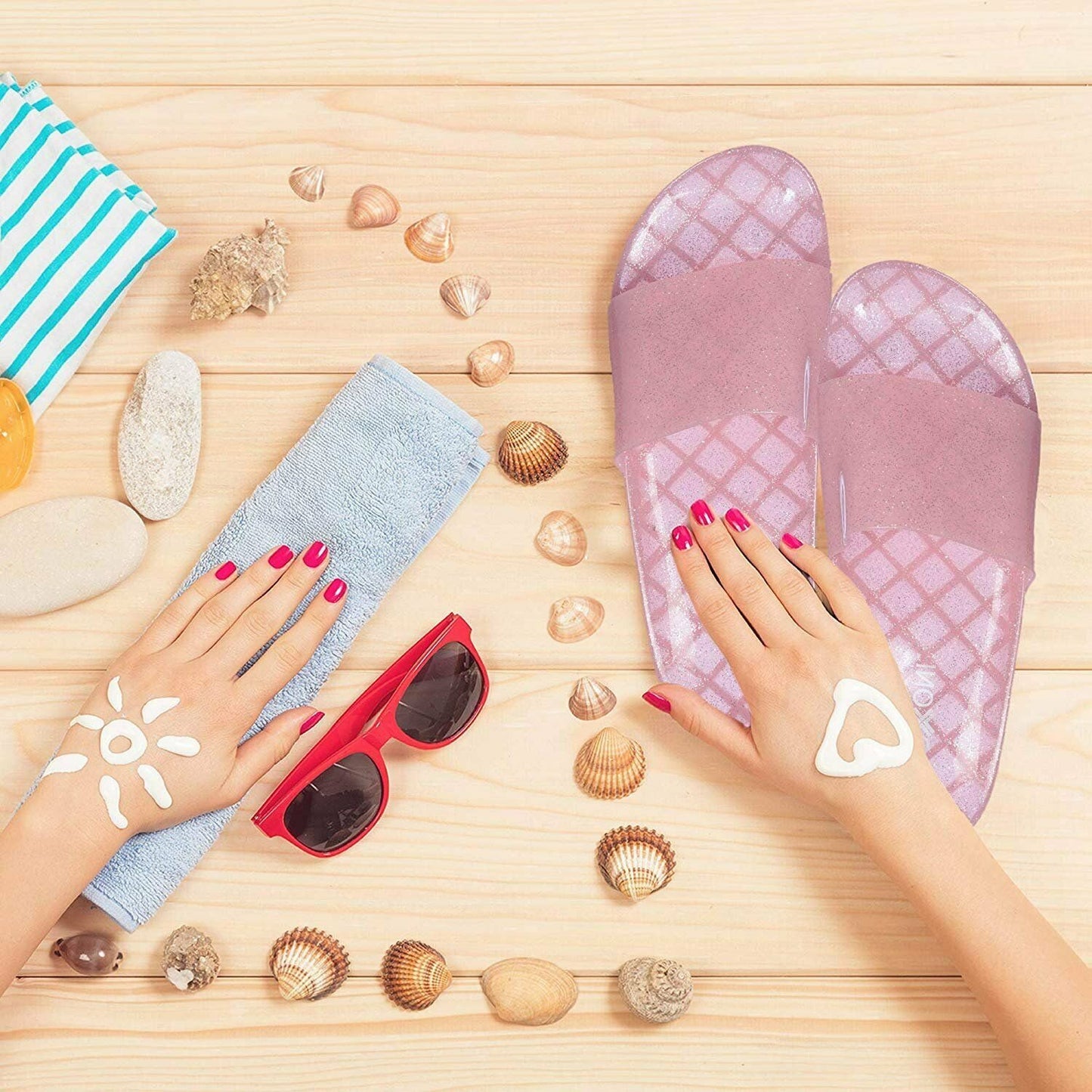 Roxoni Women's Summer Flip Flop Open Toe Jelly Glitter Slide Sandal Slippers