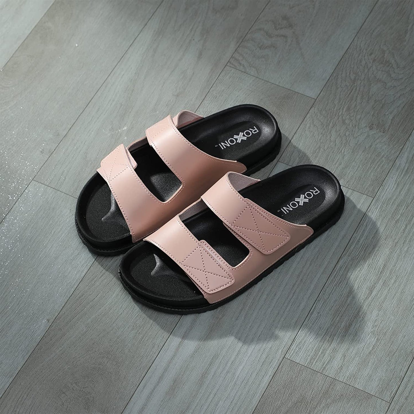 Roxoni Women’s Cushioned Two Strap Footbed Sandals Lightweight Open Toe Slide Sandals