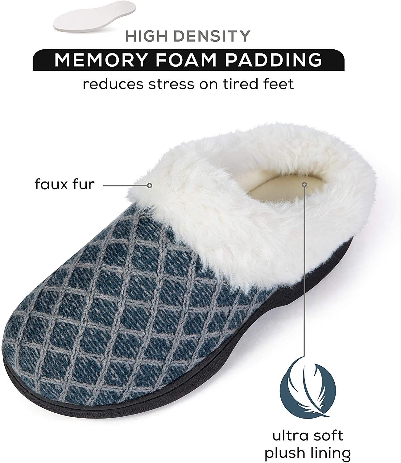 Roxoni Women's Cozy Memory Foam Slippers, Warm Faux Fur, Indoor Outdoor Rubber Sole