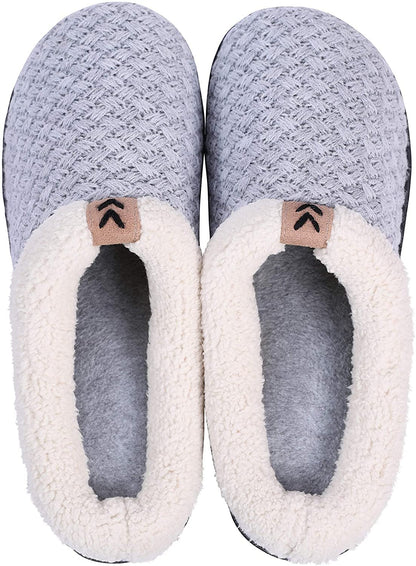 Roxoni Women's Slippers Cozy Fleece Warm Clog Knit Winter Ladies House Shoe Non-Slip