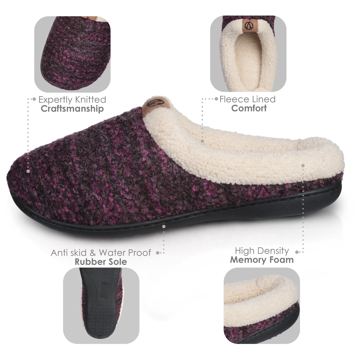Roxoni Womens Knitted Fleece Lined Clog Slippers Warm House Shoe
