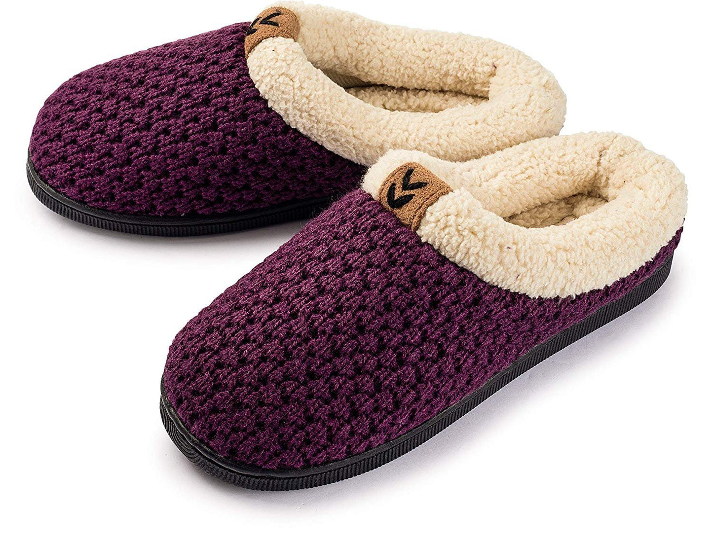 Pupeez Girls Sweater Knit Slippers Fleece Lined House Shoe