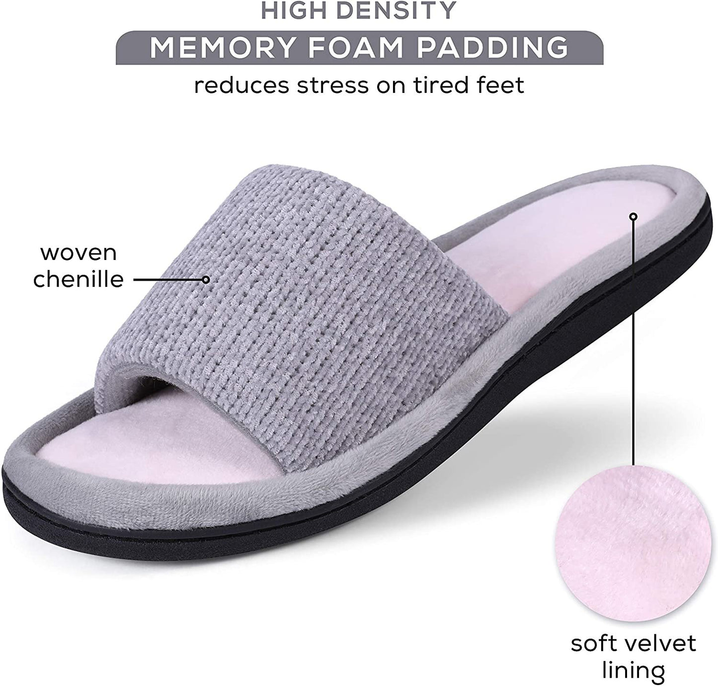 ROXONI Women's Soft Open Toe Slide Slippers, Indoor Outdoor Rubber Sole